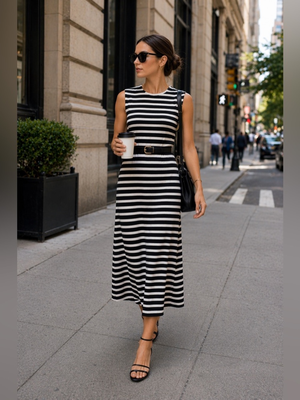 J.CREW Women's Black & Off White Striped Cap Sleeve Midi Maxi Dress S
